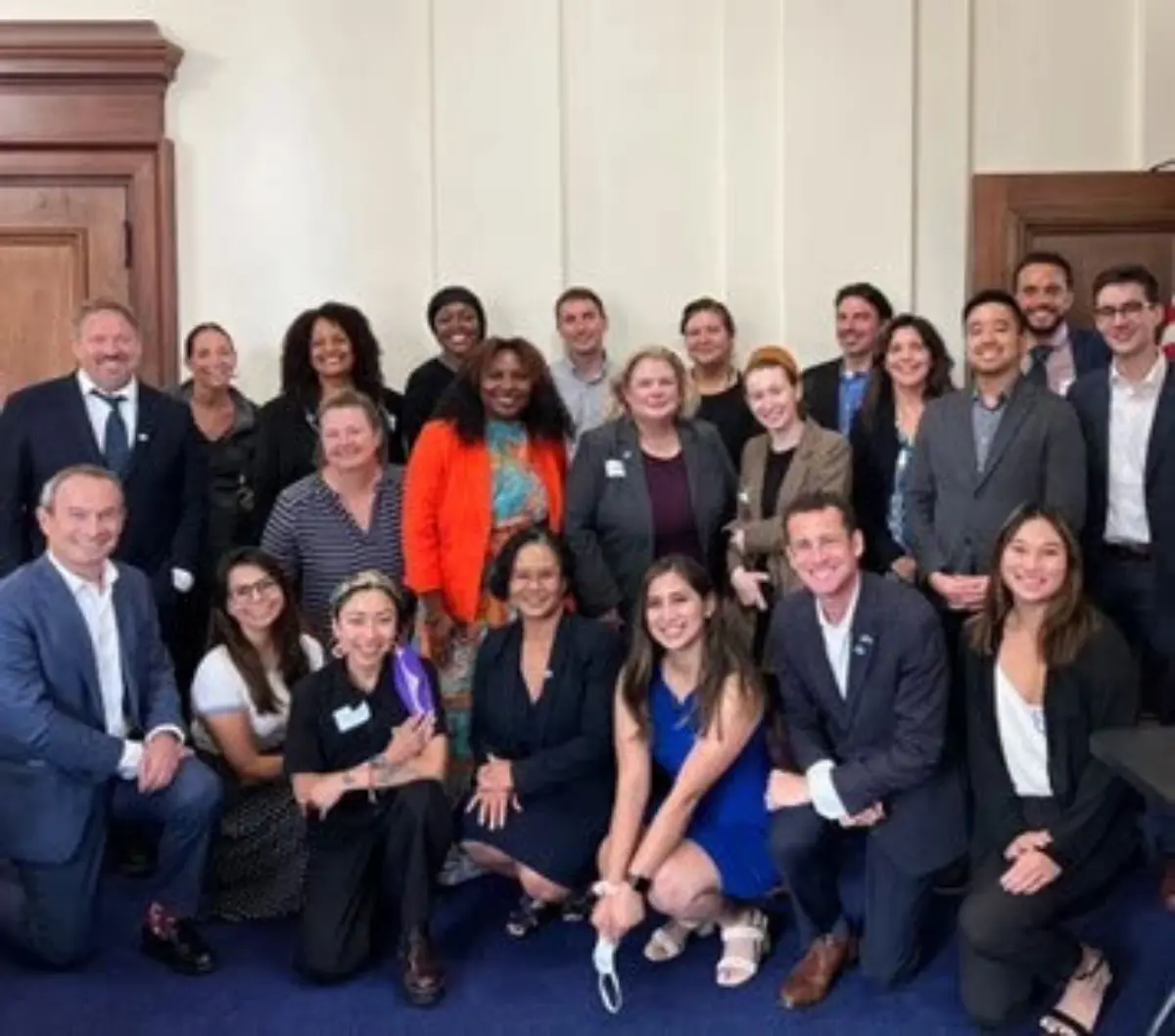 NTIA and CDT Digital Equity teams and members of the #OaklandUndivided coalition met with NTIA Digital Equity Director Angela Thi Bennett (front row center) and CDT Deputy Director Scott Adams (left, middle-row).
