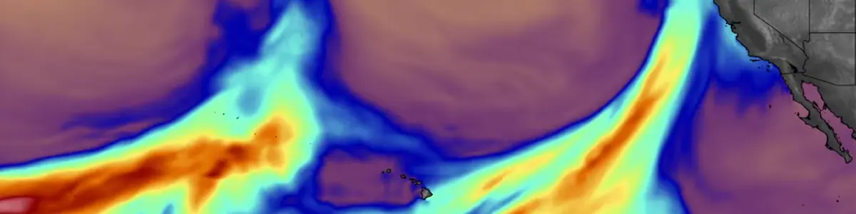 Satellite imagery of major atmospheric river approaching the US west coast from CW3E.  (Source: https://cw3e.ucsd.edu/media_portal/)