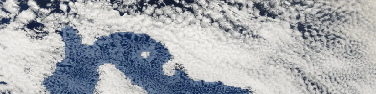 An example Pocket of Open Cells highlighted using a machine learning algorithm in a MODIS satellite image.  (Source: https://gaia.ucsd.edu/)