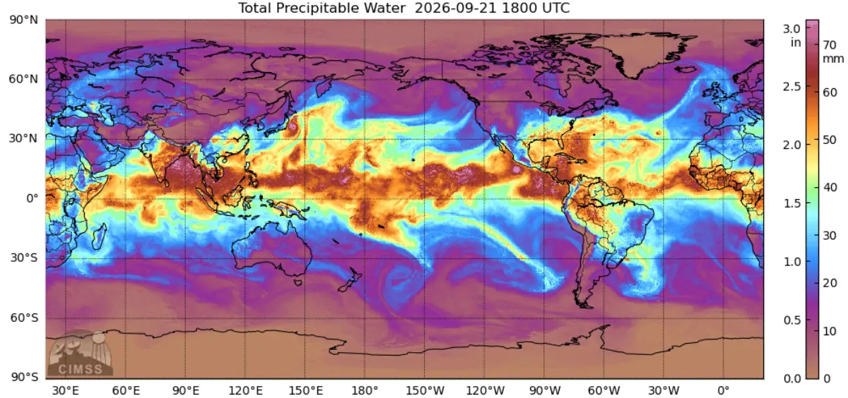Total precipitable water from Morphed Integrated Microwave Imagery at CIMSS.  (Source: https://cw3e.ucsd.edu/satellite/#MIMIC)